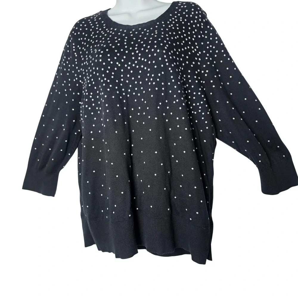 Lands End Womens‎ 2X Navy White Polka Dot Long Sleeve Supima Cotton Sweater